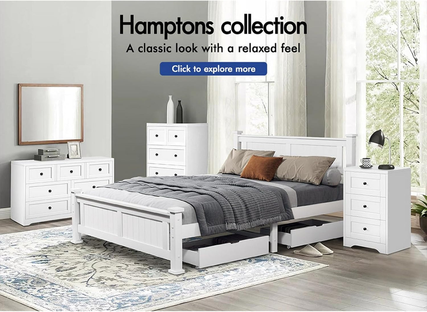 Chest of Drawers, 7-Drawer Dresser with Wooden Knobs, White Sideboard Storage.