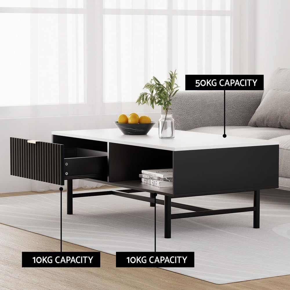 Coffee Table End Table Open Shelf Drawer Living Room Black Living Room