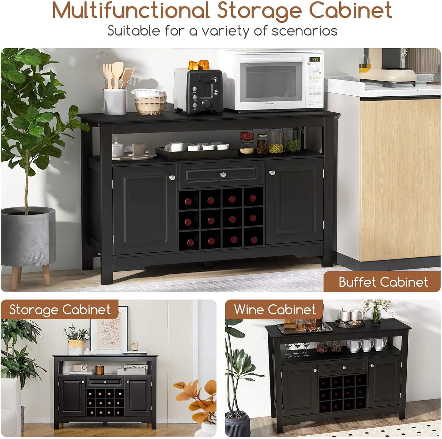 Buffet Sideboard, Cupboard W/ 2 Doors & Drawer