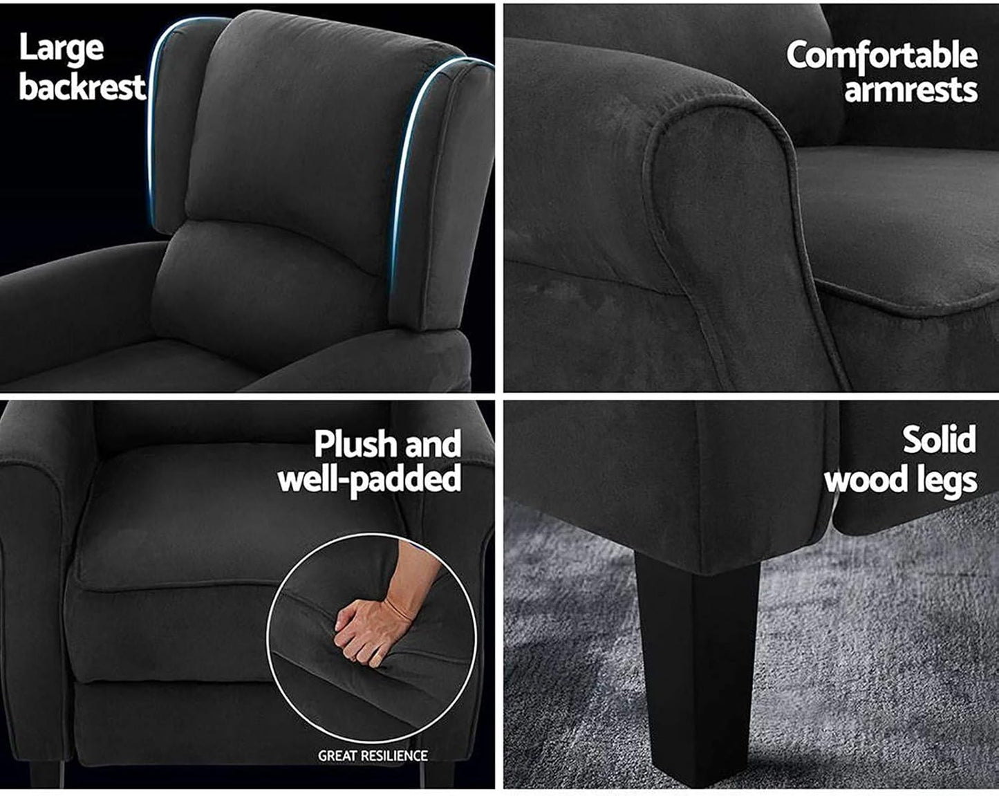 Recliner Chair Charcoal Fabric Lounge Sofa Armchair,Adjustable Backrest Footrest Nursing Feeding