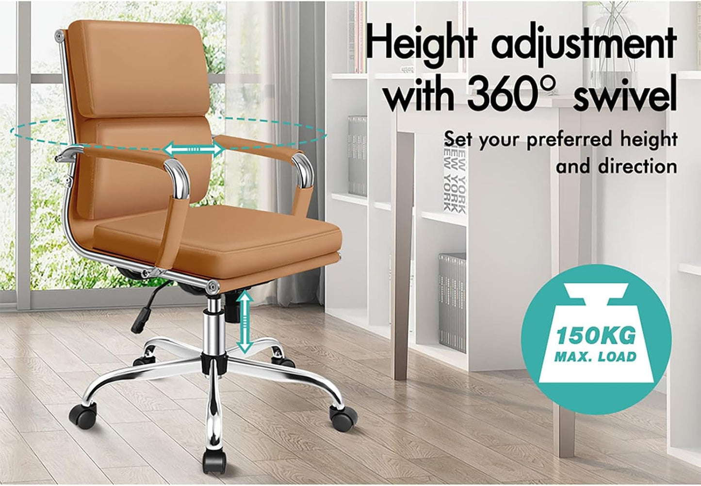 ALFORDSON Office Chair with Height Adjustable SGS Listed Gas Lift, PU Leather Home Ergonomic Desk Chair with Removable Armrest Cover, Padded Computer Chair for Gaming, Max 150Kg(Mid Back Esmae Brown)