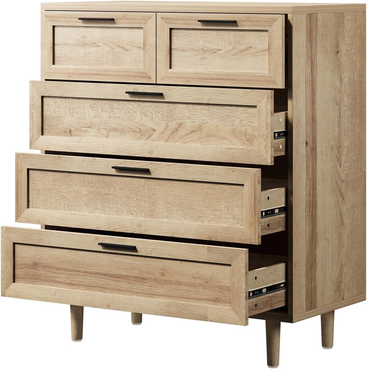 Chest of Drawers Dresser with 5 Storage Cabinet Tallboy Natural