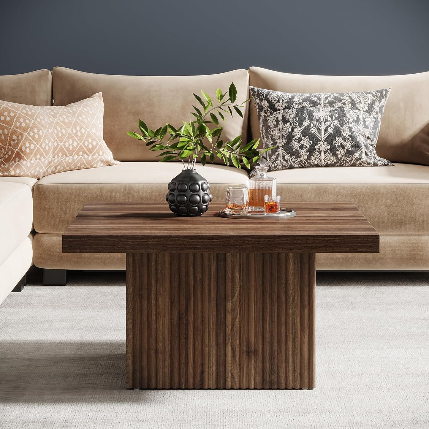 Square Coffee Table, 31.5-Inch Engineered Wood Coffee Table for Living Room, Vintage Brown Center Table, Large Mid-Century Modern Cocktail Table