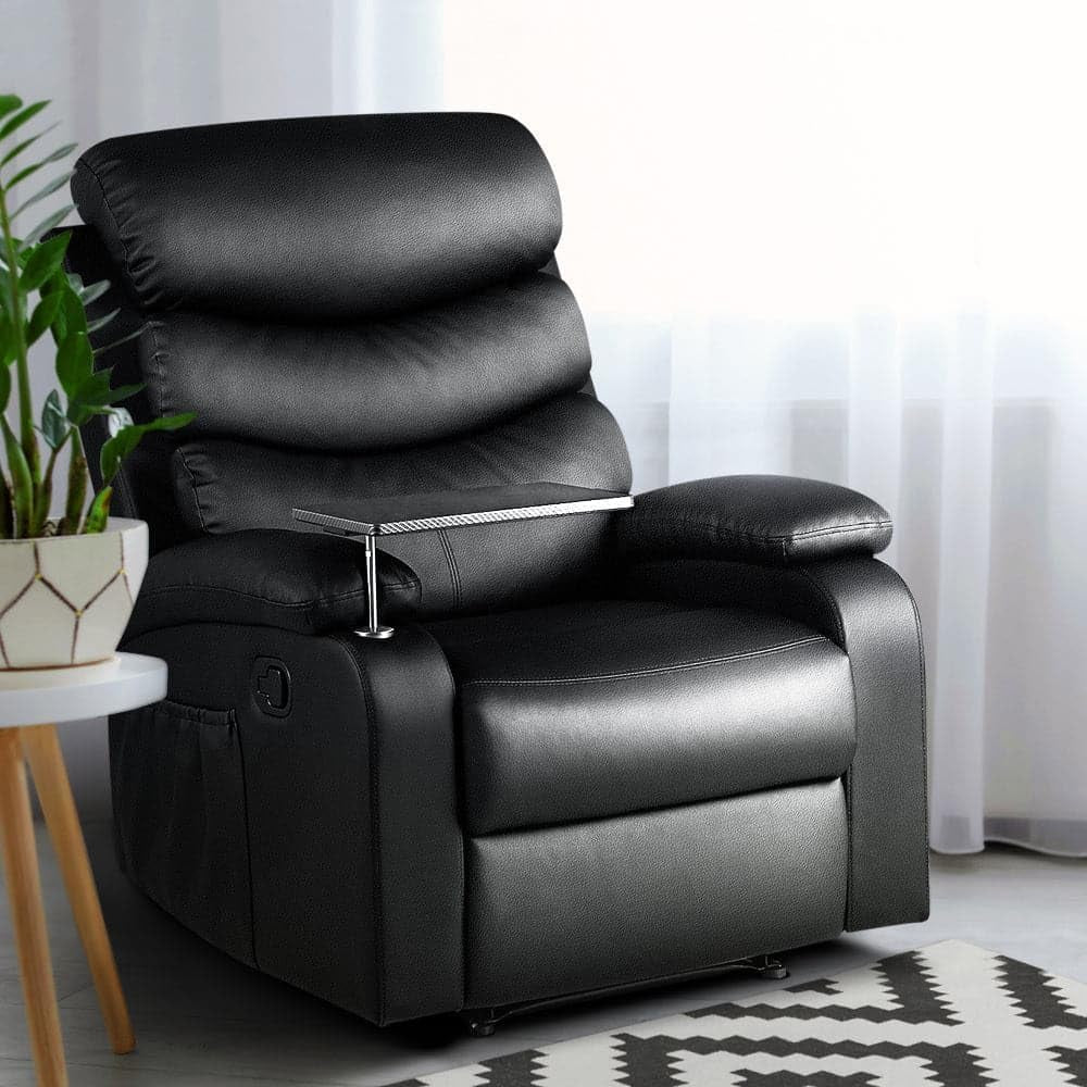 Artiss Recliner Chair Black Leather Lounge Sofa Armchair, Home Furniture Health Personal Care, Adjustable Backrest Footrest Rocking Nursing Feeding Single Couch