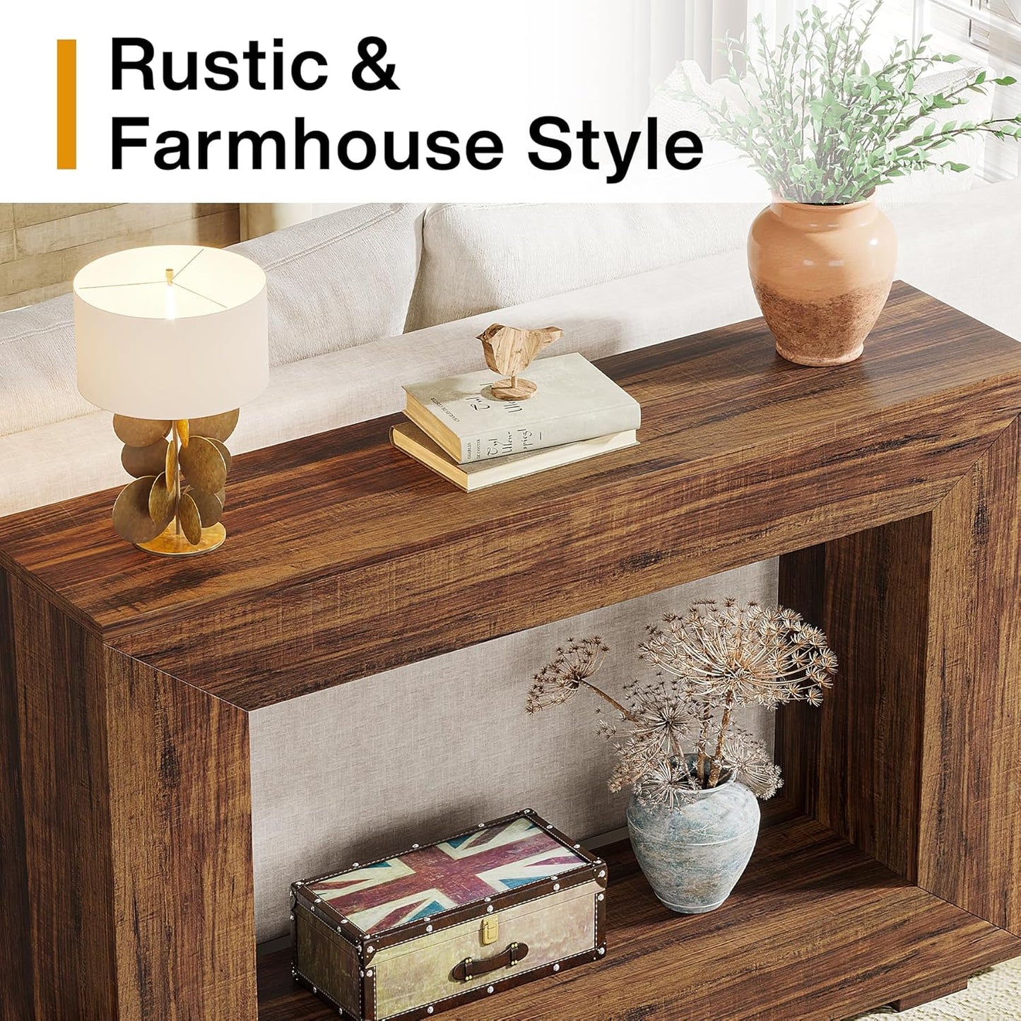 Farmhouse Console Table, 120Cm Entryway Console Table with Storage, Industrial Hallway Accent Table for Living Room, Entrance
