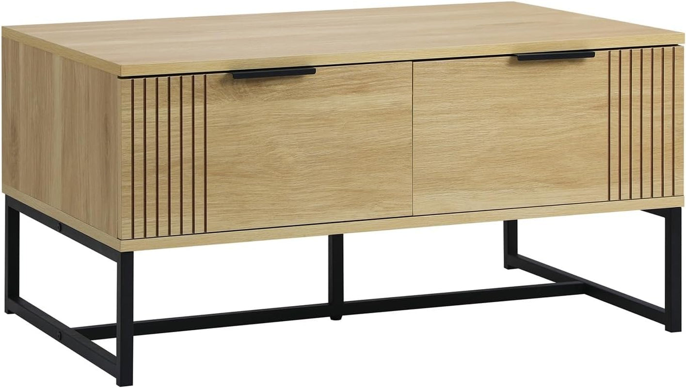 Coffee Table with Metal Base and 2 Storage Drawer Side End Table
