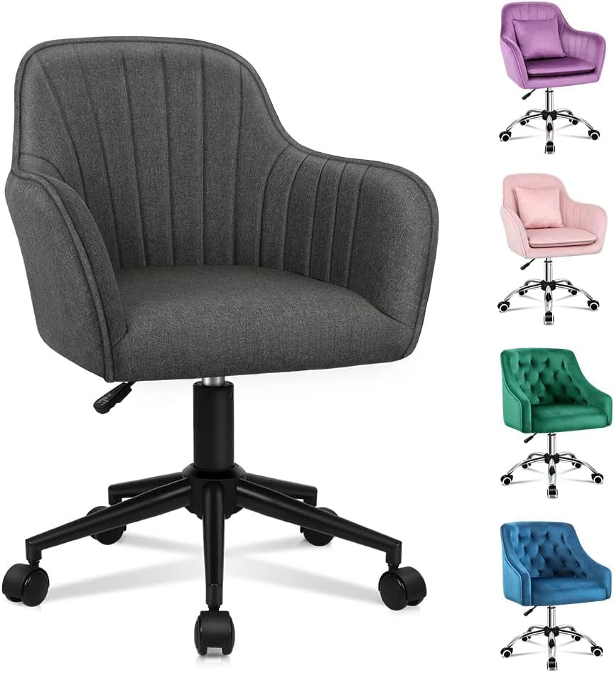 ALFORDSON Velvet Office Chair Swivel Fabric Armchair Computer Desk Chair Modern Home Office Chair Height Adjustable Mid-Back Task Chair for Kids Adult Study Work, Living Room, Bedroom (Orla Purple)