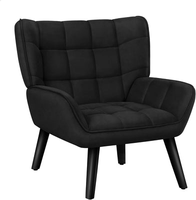 Armchair with Velvet Upholstery, Leisure Occasional Accent Chair with Solid Wooden Legs, Nursing Lounge Sofa for Reading Dressing Bedroom Living Room, Max 180Kg, Venus Black