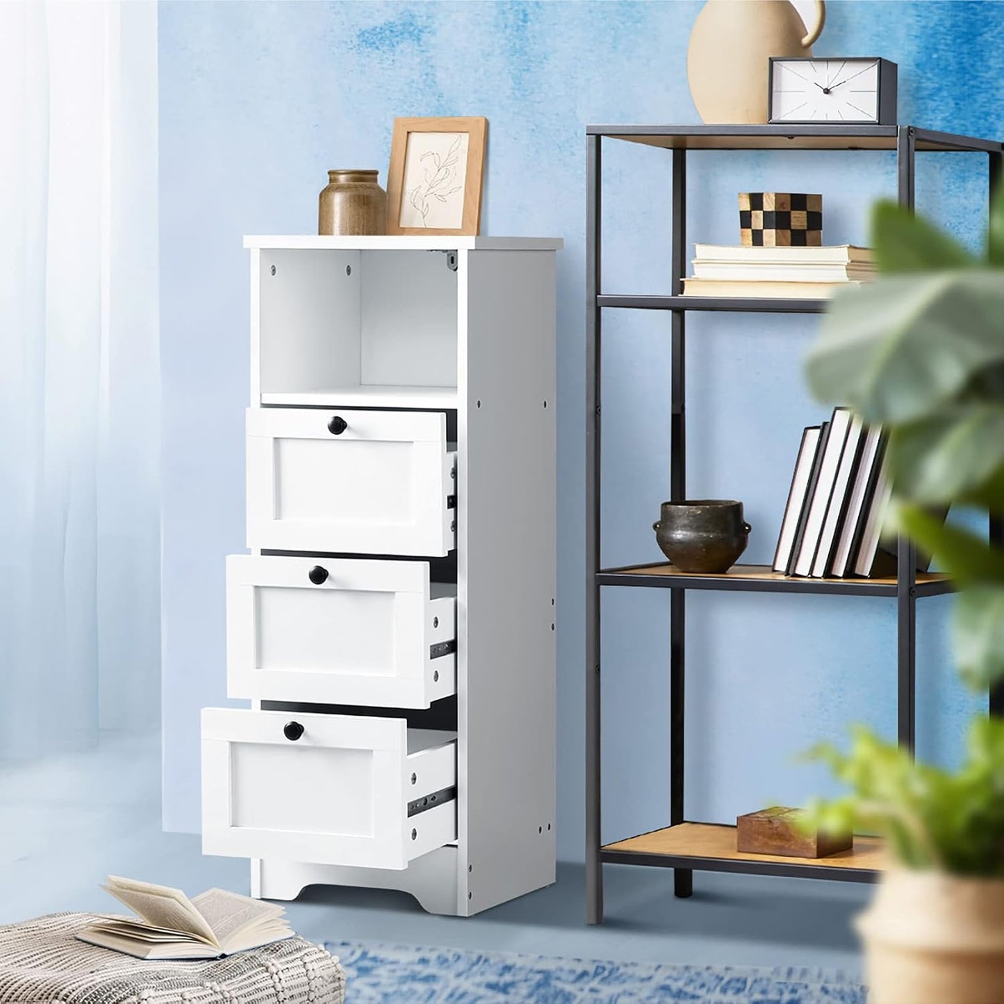 Oikiture Sideboard Bathroom Cabinet with 3 Drawers