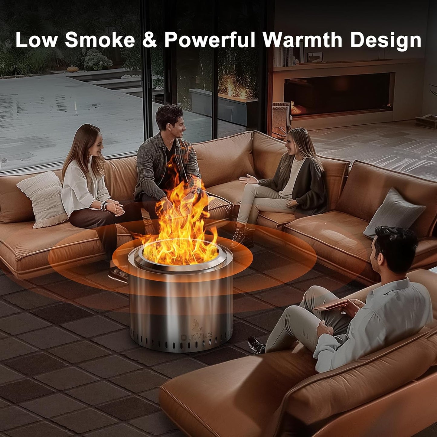 48cm Stainless Steel Smokeless Fire Pit, Outdoor Smokeless Firepit with Tote Bag & Fire Poker