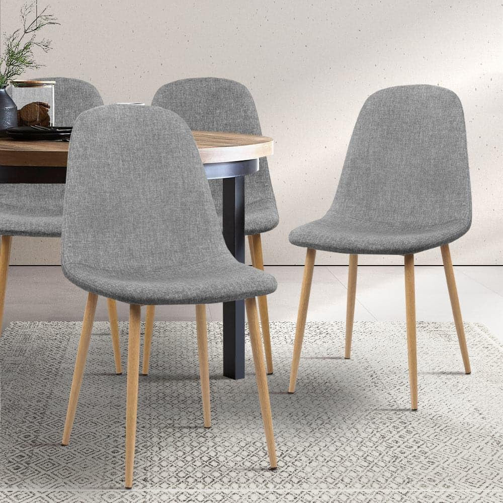 Artiss Dining Chairs Set of 4 Grey Esright Kitchen Chair Nursing Seats Reading Seating Home Living Room Bedroom Cafe Office Furniture, Faux Linen Fabric, in 44Cm Seat Height