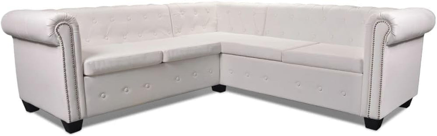 Chesterfield Corner Sofa 5-Seater Artificial Leather, White - Elegant Tufted Design, Sturdy Wooden Frame, 205 X 205 X 73 Cm, Perfect Sofas for Living Room & Office, Comfortable & Easy to Assemble
