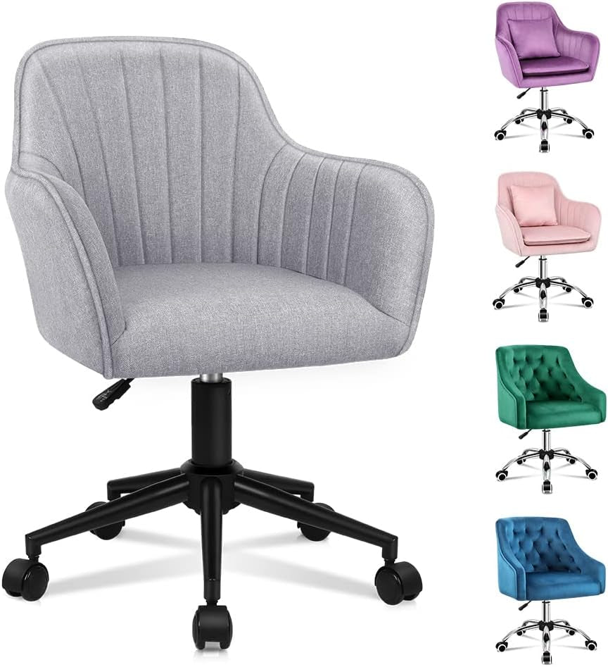 ALFORDSON Velvet Office Chair Swivel Fabric Armchair Computer Desk Chair Modern Home Office Chair Height Adjustable Mid-Back Task Chair for Kids Adult Study Work, Living Room, Bedroom (Orla Purple)