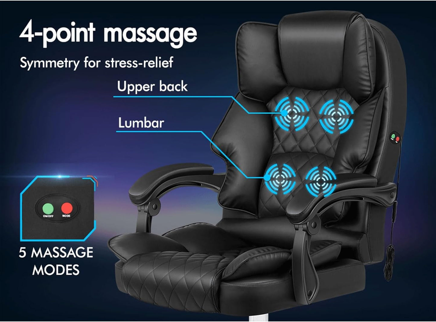 ALFORDSON Ergonomic Office Chair with Massage, 150° Recline and 360° Swivel, Gaming Executive Computer Racer Chair Adjustable Height,Pu Leather Home Office Chair with High Backest Support (Black)