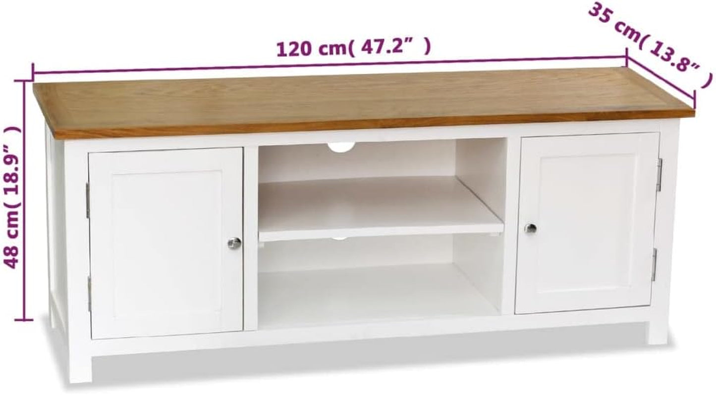 Vidaxl Solid Oak Wood & Pinewood TV Cabinet - Two-Tone Design, Ample Storage Space for Multimedia Appliances, with Cable Outlets, Requires Assembly