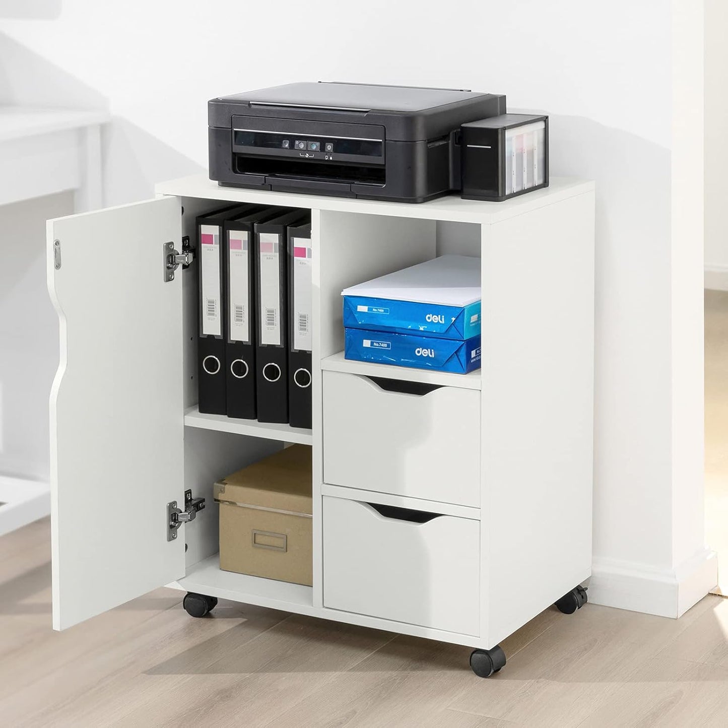 Sobuy Home Office Trolley File Storage Cabinet Printer Stand on Wheels FBT105-W