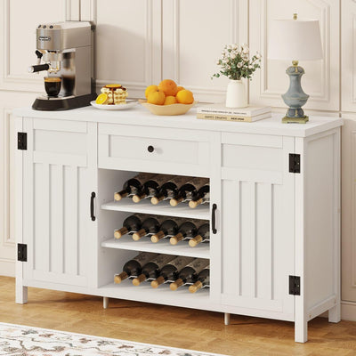 Industrial Coffee Bar Cabinet with Wine Rack, Wood Buffet and Sideboard with Storage Cabinet, (55.12 Inch, White Oak)