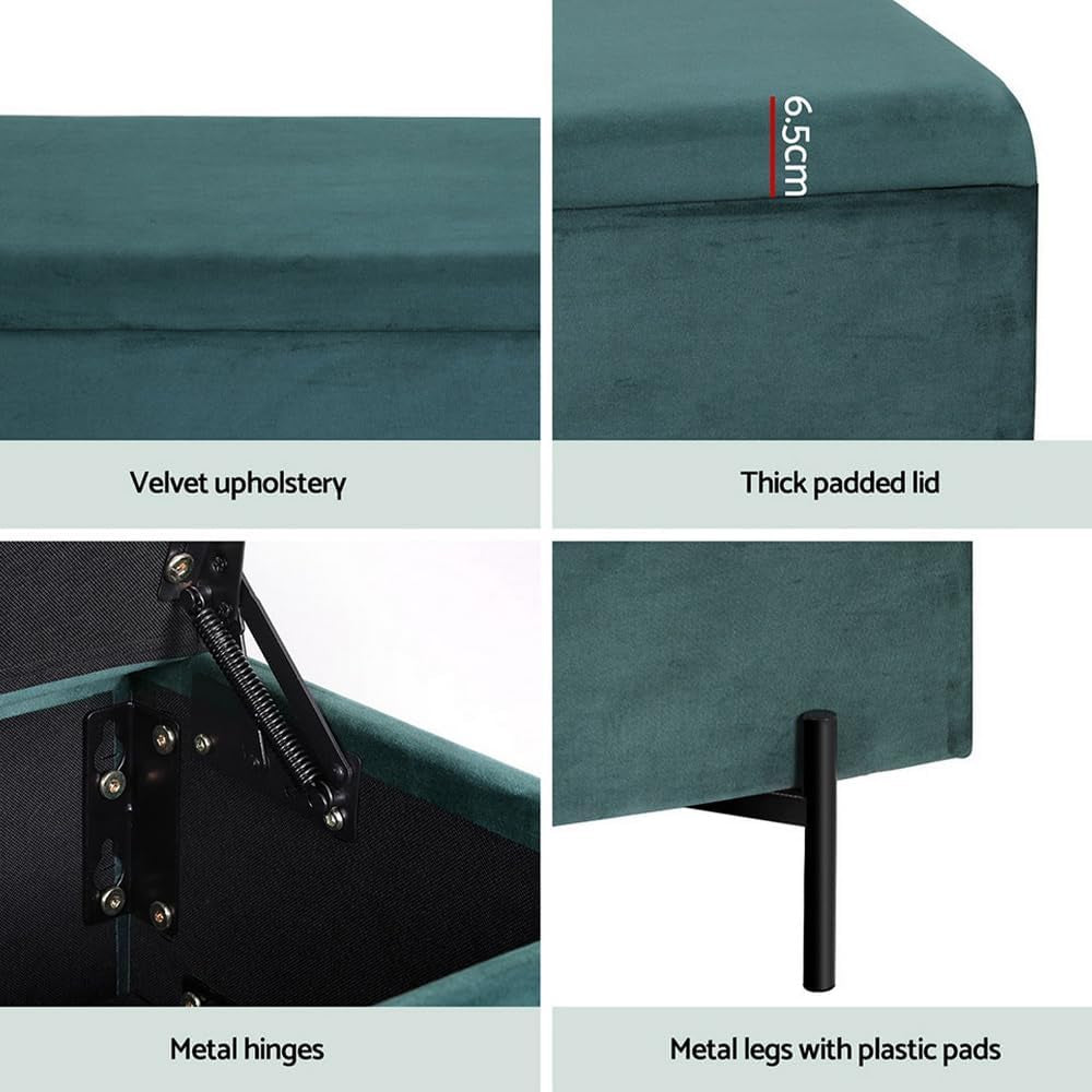 Storage Ottoman Blanket Box Bench 140Cm Large Seat Chest Velvet Green