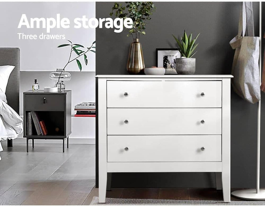 Chest of Drawers 3 Drawer White Tallboy