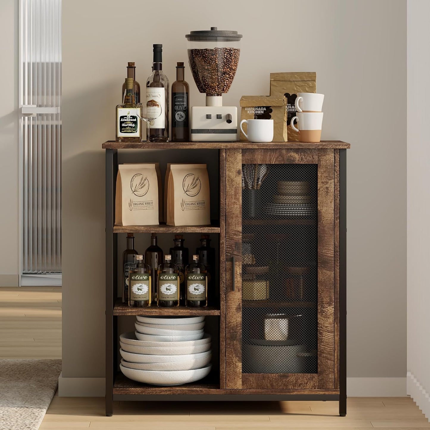 Mini Coffee Bar Cabinet with Storage, 27.5'' Small Kitchen Bar Table