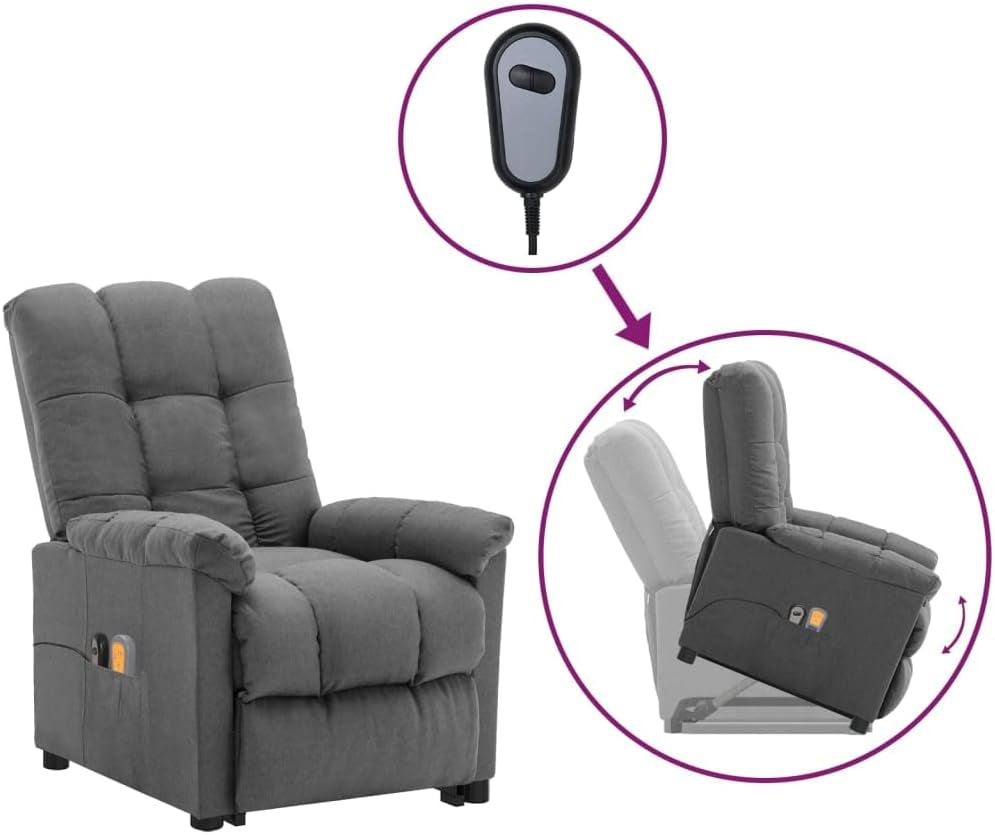 Vidaxl Fabric Massaging Recliner Chair - Light Grey, Flexible Manual Reclining with Electric Stand up Lift Function