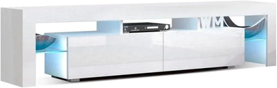 TV Unit Cabinet Entertainment Units, 189Cm Length Stand Table Cabinets Storage Shelf Organiser Cupboard Home Living Room Bedroom Furniture, 16 Colour Lights High Gloss White