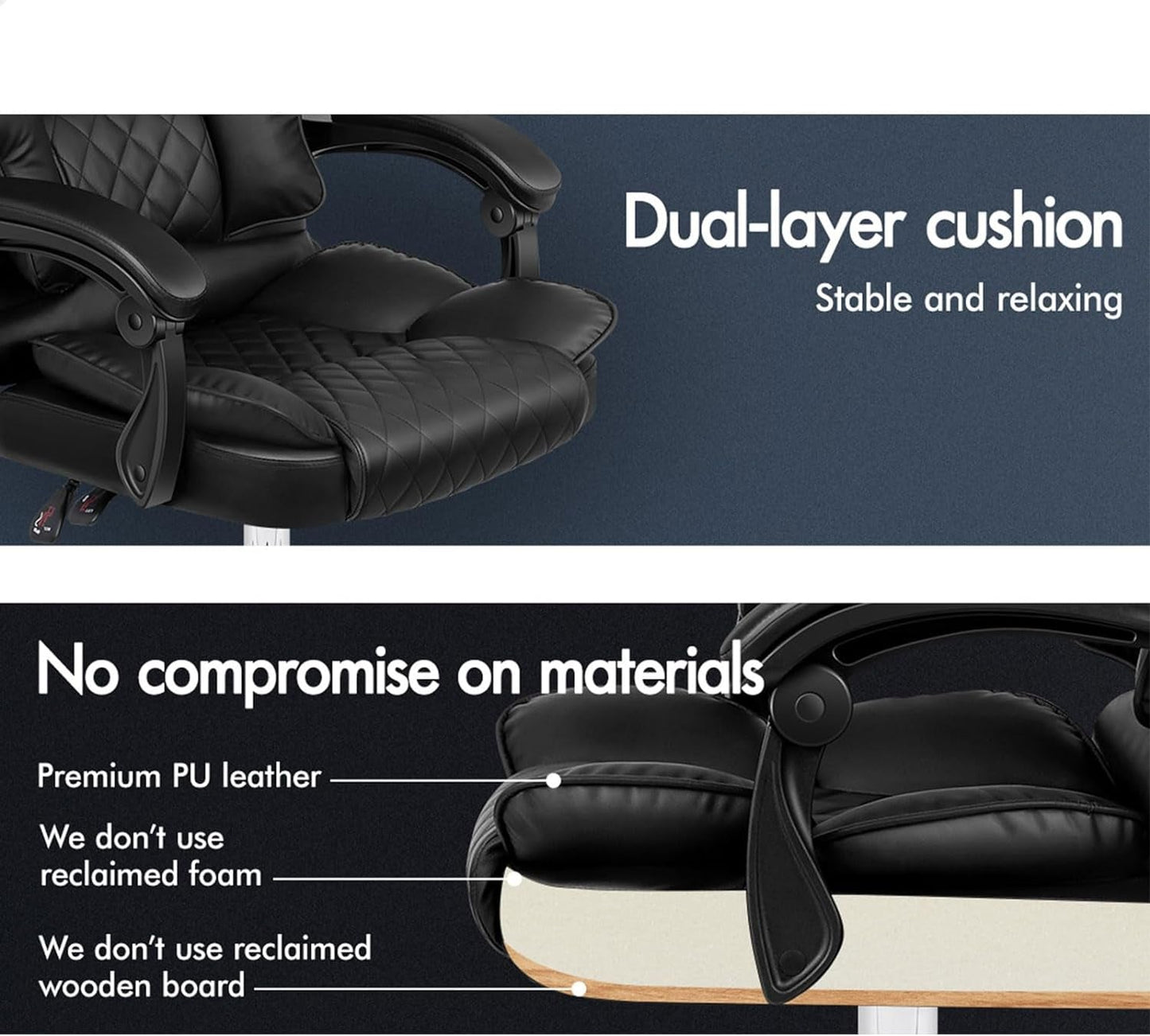 ALFORDSON Ergonomic Office Chair with Massage, 150° Recline and 360° Swivel, Gaming Executive Computer Racer Chair Adjustable Height,Pu Leather Home Office Chair with High Backest Support (Black)