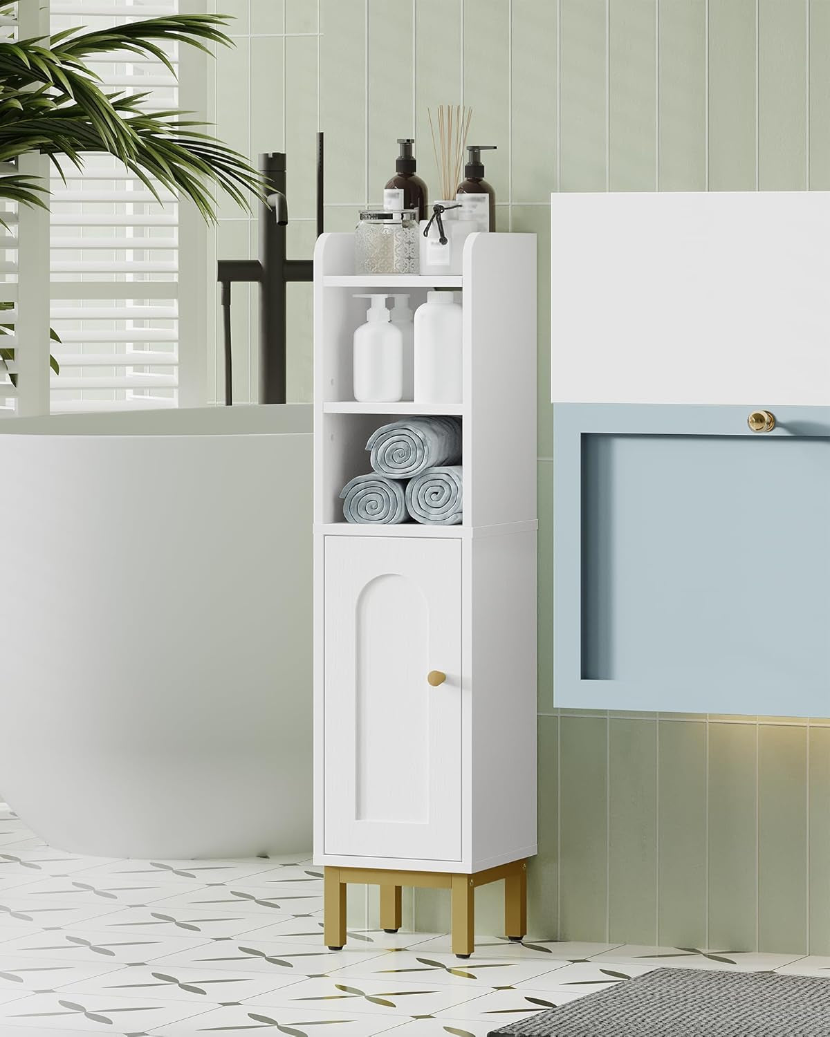 =Bathroom Storage Cabinet, Small Corner Floor Cabinet with Door and Shelves