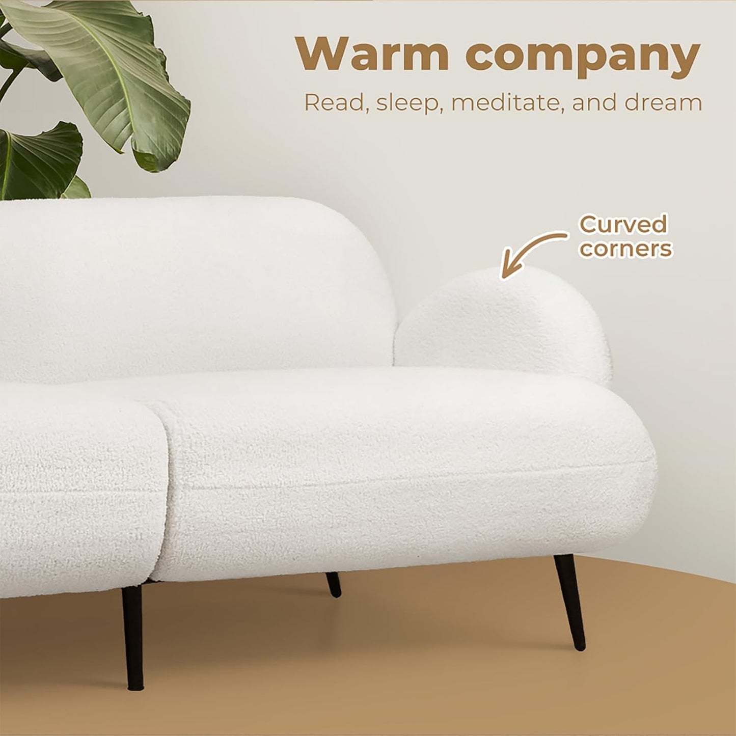 3 Seater Sofa, Soft Upholstered Boucle Sherpa Fabric Loveseat Sofa Couch, Comfy Recliner Sofa Lounge, Spare Bed for Guest Room, Living Room, Office, Studio, Load up to 250Kg (188Cm, White)