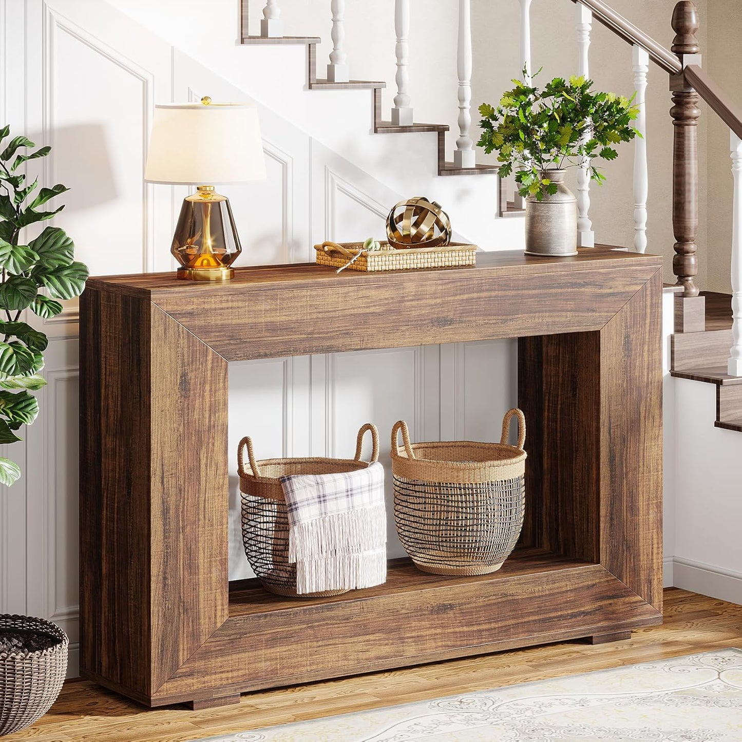 Farmhouse Console Table, 120Cm Entryway Console Table with Storage, Industrial Hallway Accent Table for Living Room, Entrance
