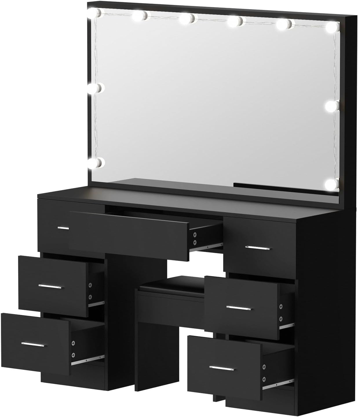 Makeup Vanity with Makeup Mirror and Stool LED Dressing Table Makeup Desk Black