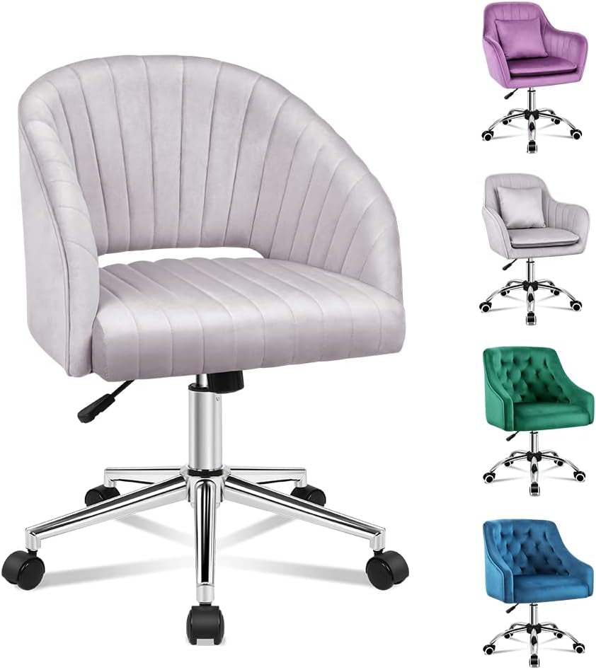 ALFORDSON Velvet Office Chair Swivel Fabric Armchair Computer Desk Chair Modern Home Office Chair Height Adjustable Mid-Back Task Chair for Kids Adult Study Work, Living Room, Bedroom (Orla Purple)