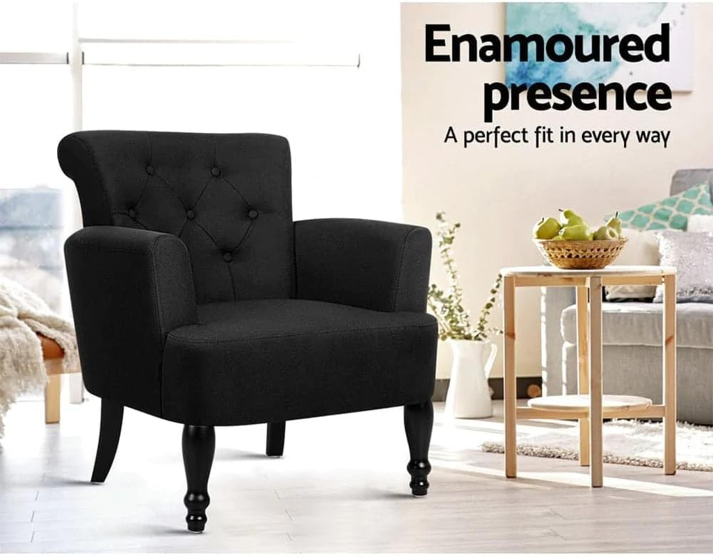 Armchair Black Wingback Recliner Lounge Dining Chairs Sofa Nursing Seat Occasional Reading Seating Home Living Room Bedroom Furniture, Polyester, Armchairs in 44Cm Height