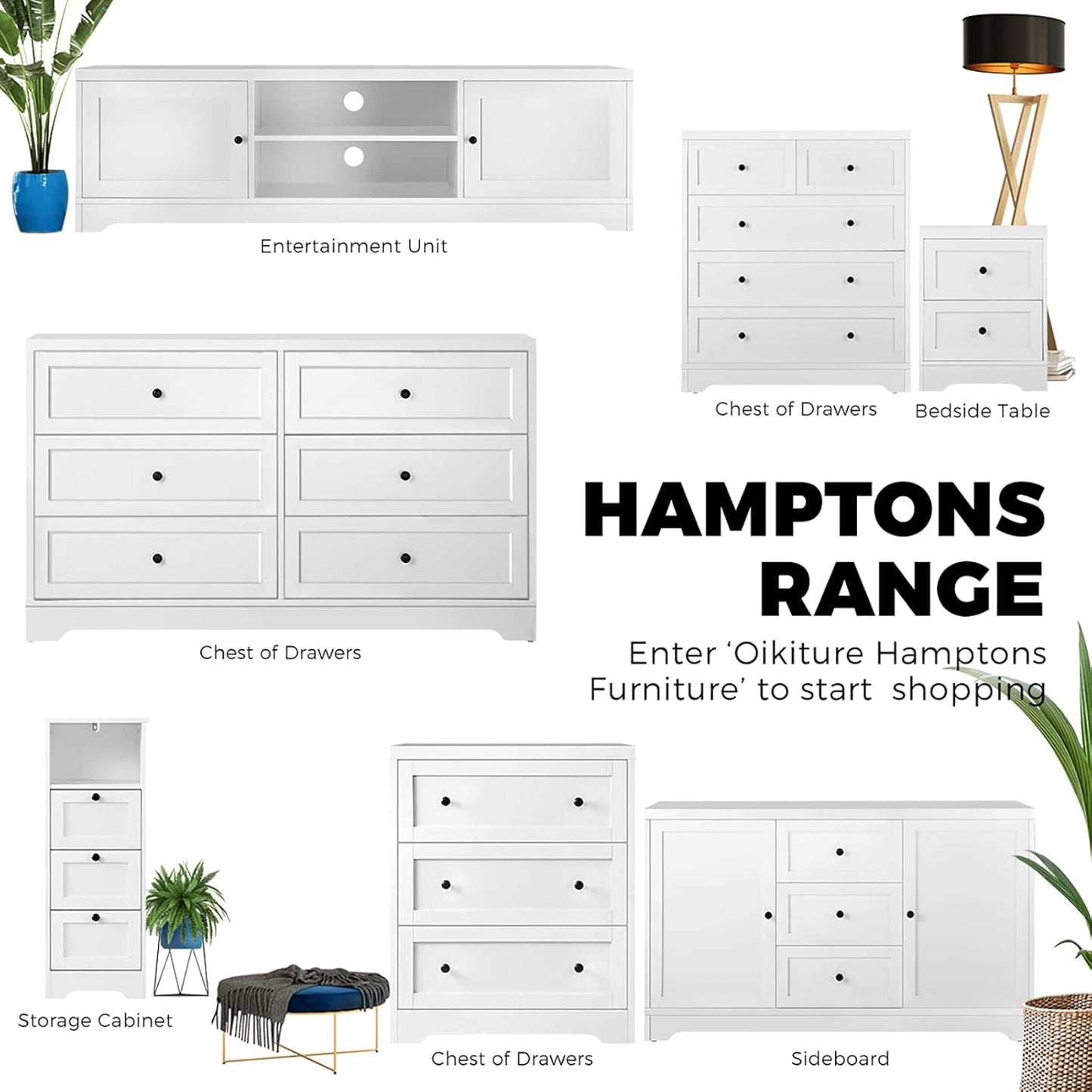 Oikiture Sideboard Bathroom Cabinet with 3 Drawers