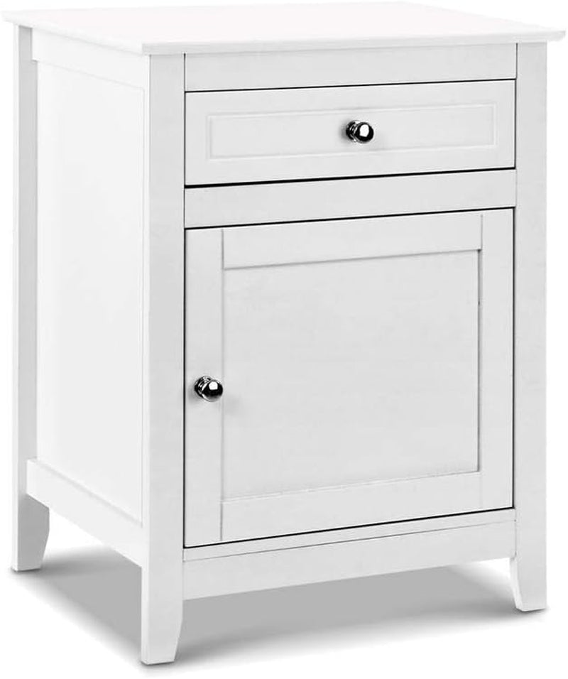 Bedside Table White Side Tables Storage Small Narrow Desk Chest of Drawers, with Drawer and Cabinet, Tallboy Lamp Stand Nightstand in 53Cm Height
