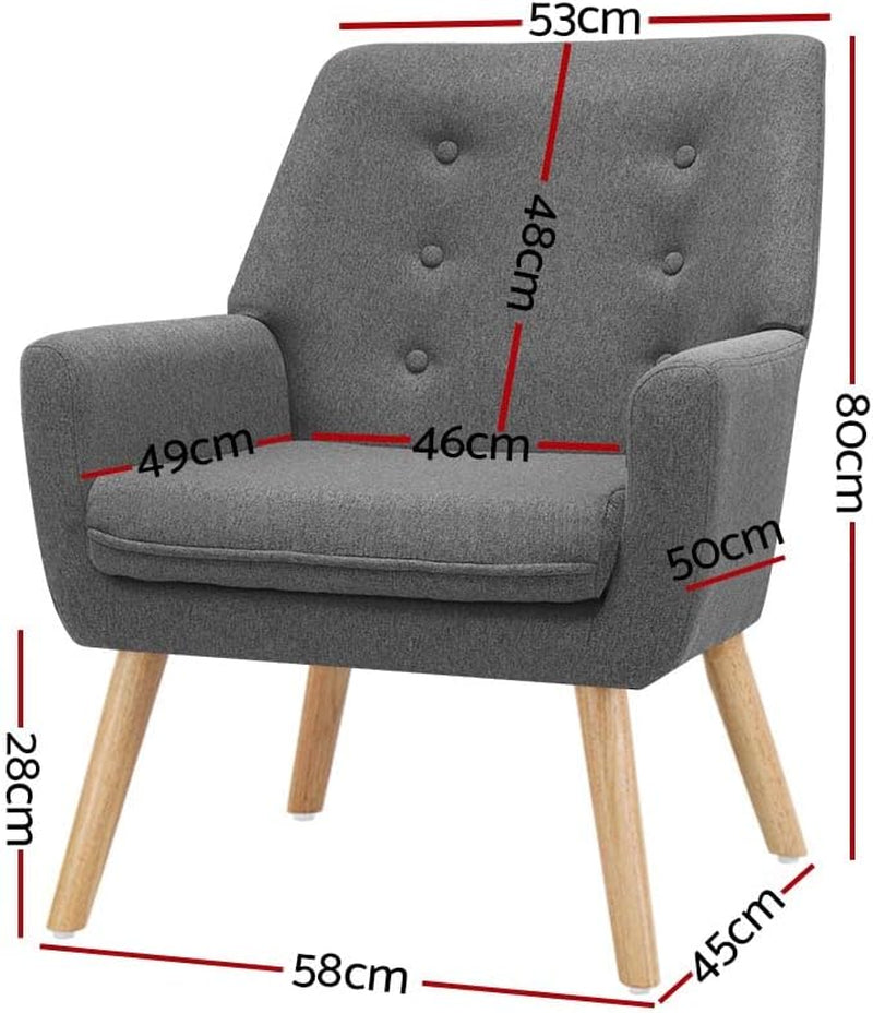 Artiss Armchair Grey Recliner Lounge Dining Chairs Sofa Nursing Occasional Reading Seating Armchairs Home Living Room Bedroom Furniture, Upholstered with Linen Fabric