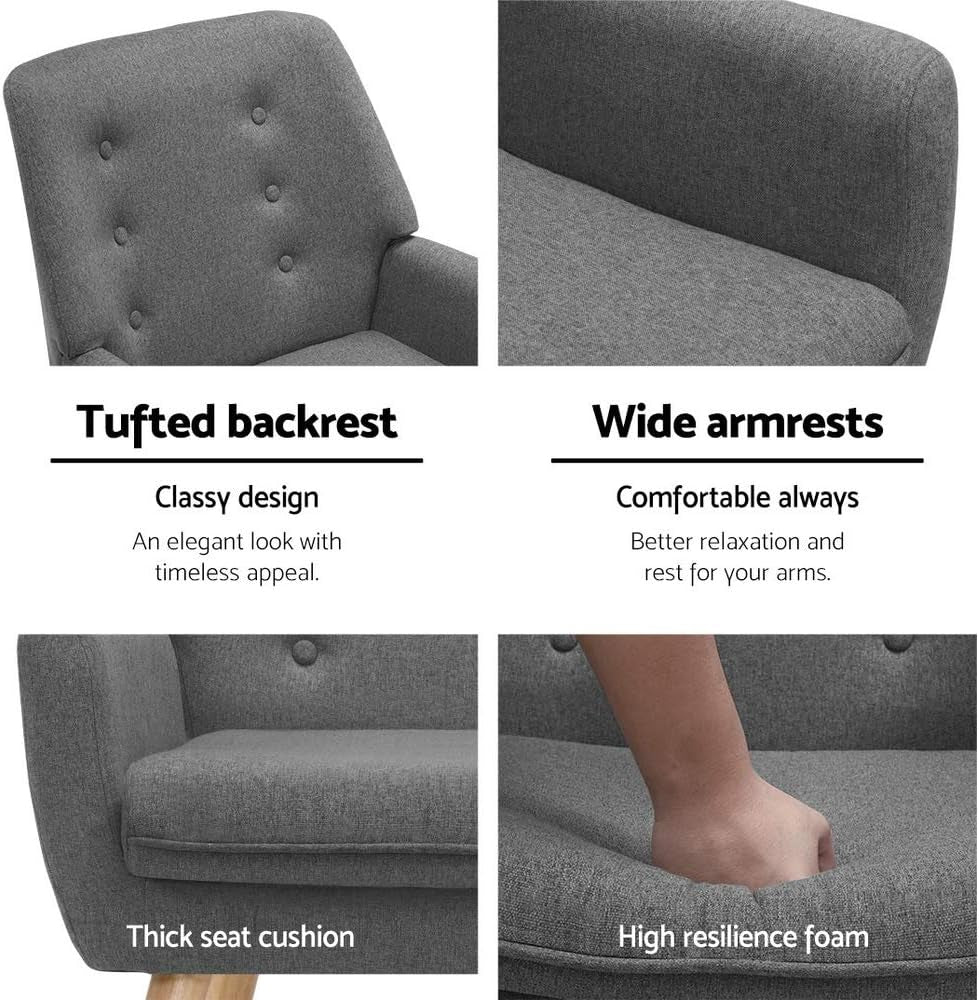 Artiss Armchair Grey Recliner Lounge Dining Chairs Sofa Nursing Occasional Reading Seating Armchairs Home Living Room Bedroom Furniture, Upholstered with Linen Fabric