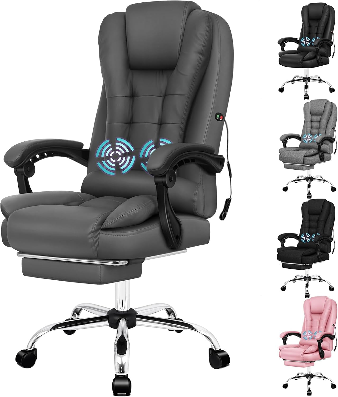 ALFORDSON Executive Office Chair High Back Massage with Footrest, Ergonomic Computer Chair Home Desk Chair, Video Game Recliner Gaming Chairs, 180Kg Capacity (Fabric Black)