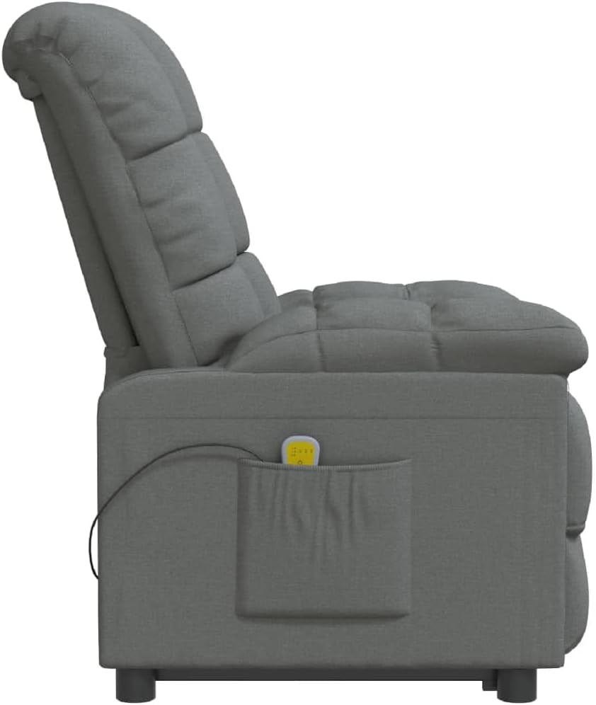 Vidaxl Reclining Massage Chair in Dark Grey Fabric with Manual Adjustments, Vibration Function and Solid Wood & Metal Frame