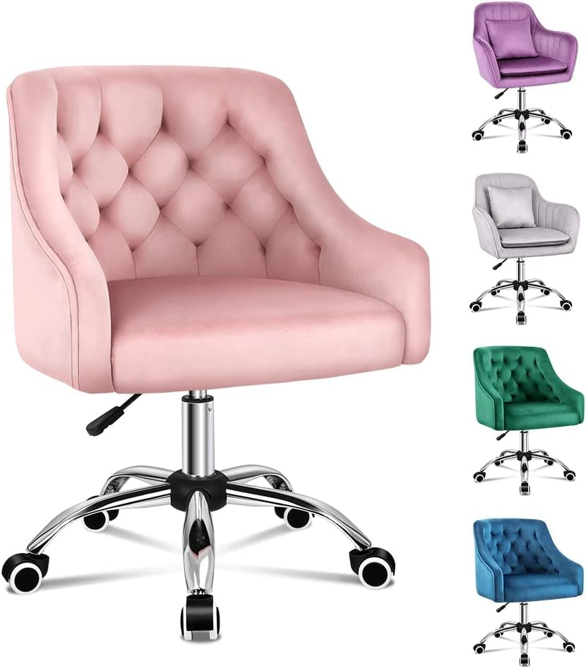 ALFORDSON Velvet Office Chair Swivel Fabric Armchair Computer Desk Chair Modern Home Office Chair Height Adjustable Mid-Back Task Chair for Kids Adult Study Work, Living Room, Bedroom (Orla Purple)