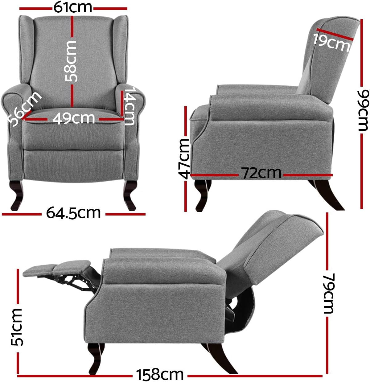Recliner Chair Grey Fabric Lounge Sofa Armchair, Home Furniture Health Personal Care, Adjustable Backrest Footrest Electric Rocking Nursing Feeding