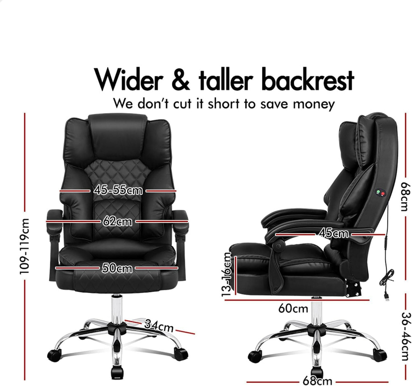 ALFORDSON Ergonomic Office Chair with Massage, 150° Recline and 360° Swivel, Gaming Executive Computer Racer Chair Adjustable Height,Pu Leather Home Office Chair with High Backest Support (Black)