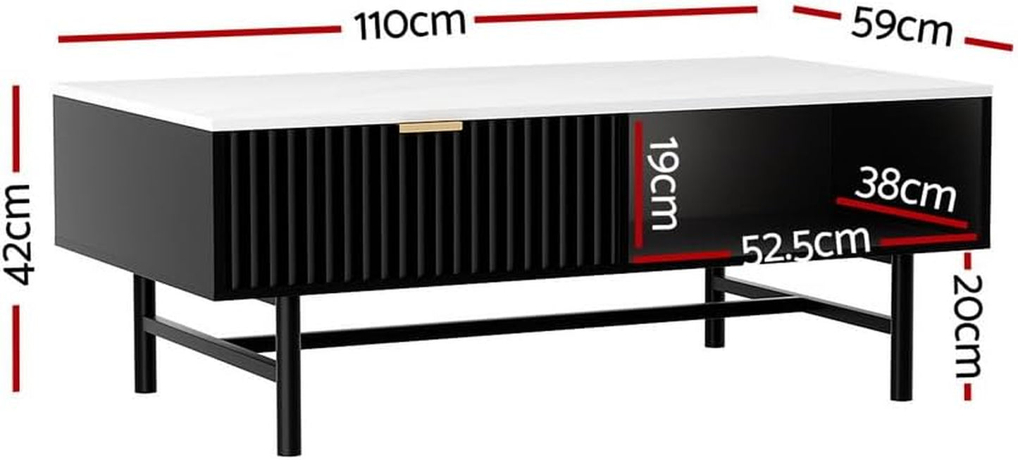 Coffee Table End Table Open Shelf Drawer Living Room Black Living Room