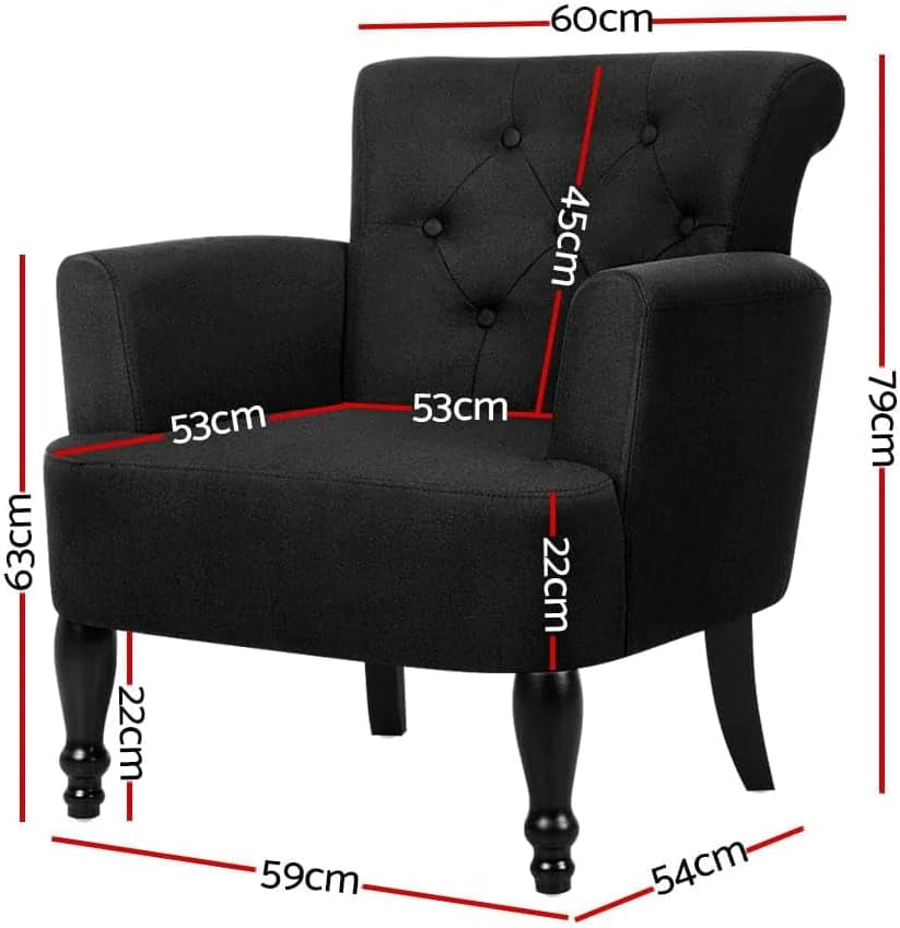 Armchair Black Wingback Recliner Lounge Dining Chairs Sofa Nursing Seat Occasional Reading Seating Home Living Room Bedroom Furniture, Polyester, Armchairs in 44Cm Height