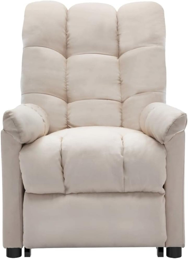 Vidaxl Stand-Up Massage Recliner Chair in Cream Fabric - Electric Power Lift Chair with 6-Point Massage Function, Adjustable Manual Recline and Densely Padded Seat For