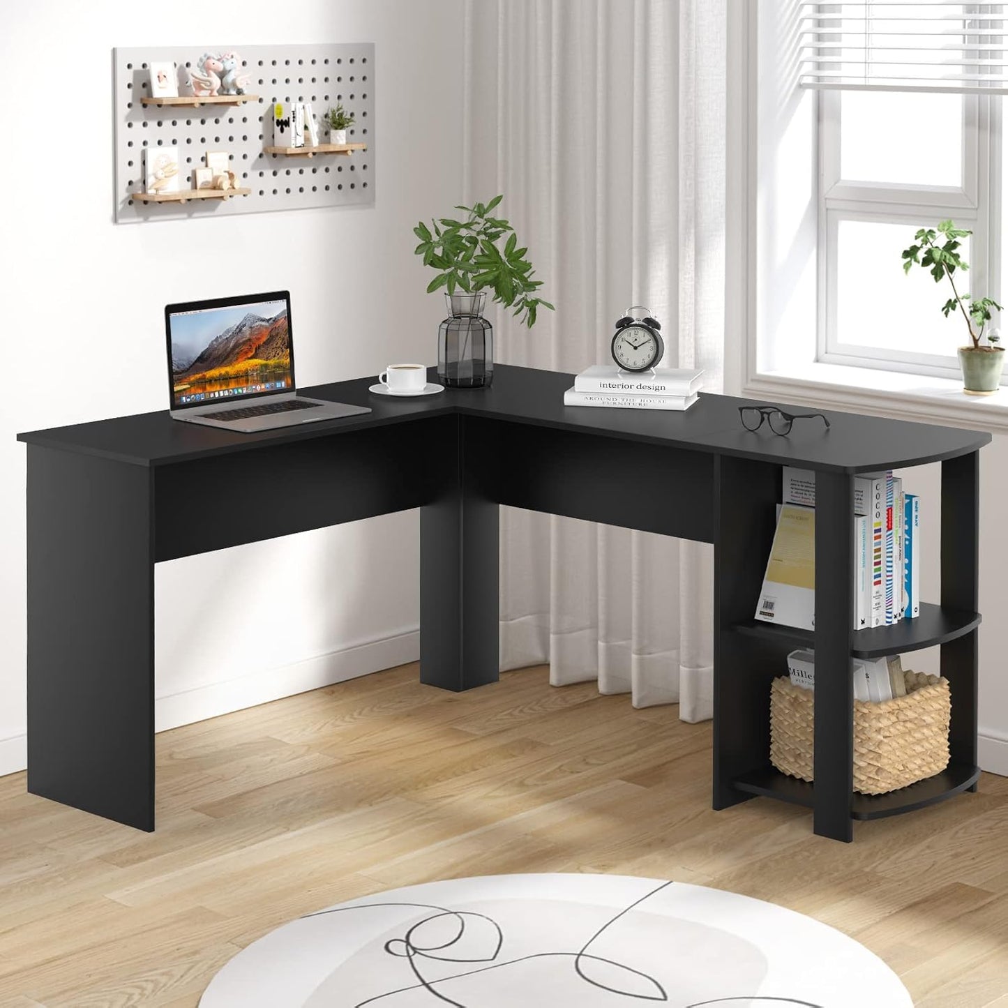 Ufurniture L-Shaped Corner Computer Desk Home Office Desk Study Table Workstation Writing Large L Shaped Desk with 2 Storage Shelves (White)
