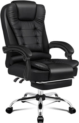 ALFORDSON Ergonomic Office Computer Chair with Footrest, High Back Executive Desk Chair Recliner for Home Office, PU Leather Video Gaming Chair, Earl Black
