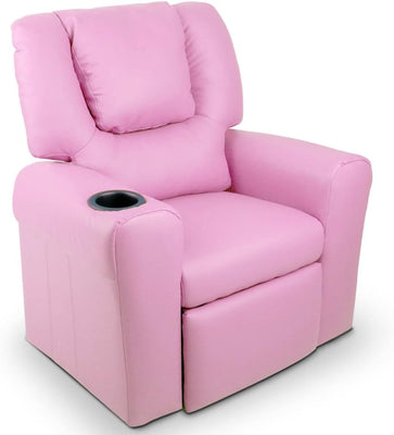 Keezi Kids Recliner Chair, PU Leather Sofa Couch Armchair Loungefly Outdoor Lounge Chairs Home Bedroom Living Room Playroom Children Furniture, with 9Cm Thick Foam Adjustable Precise Recline Pink