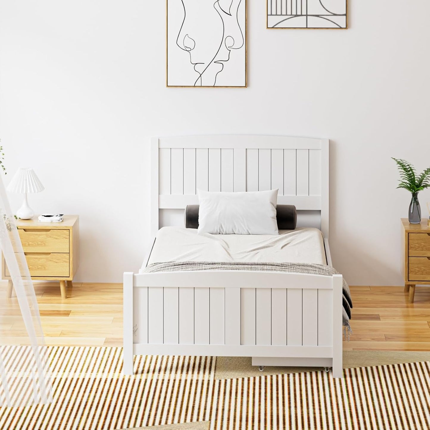 OIKITURE Queen Size Wooden Bed Frame Hampton-Style, Pinewood Bed Frame Platform with Bed Head and High Bed Leg - Compatible with Australian-Sized Mattresses, 211X161X94Cm 