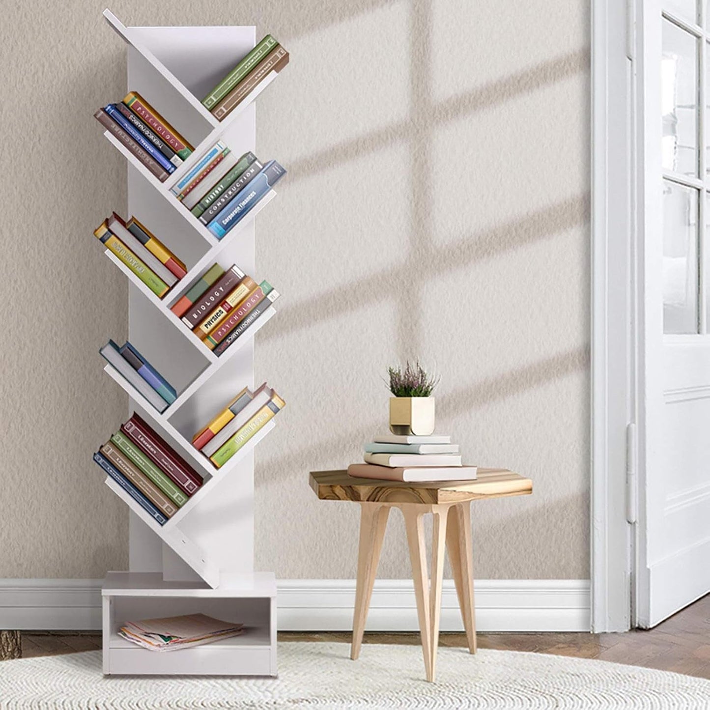 Artiss Bookshelf, 7 Tier Shelf Corner Wall Shelves Display Cabinet Bookcase Storage Rack Home Living Room Bedroom Office Furniture, 15Mm Thick Particle Board White